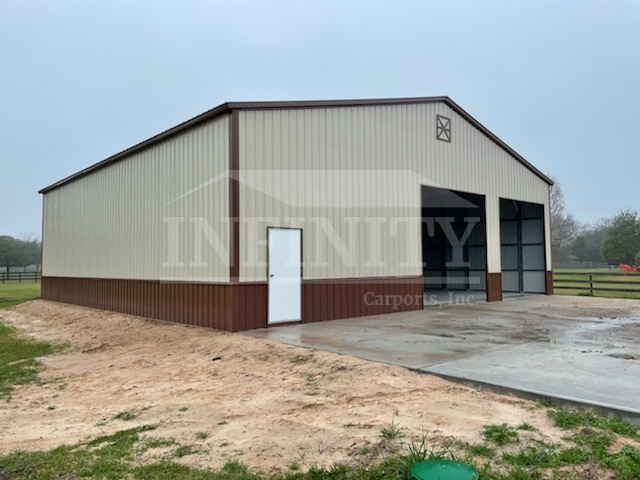 tan and brown commercial metal building