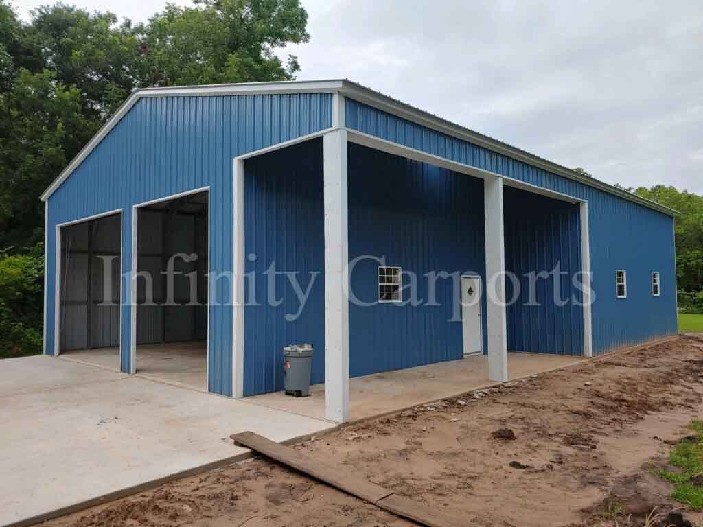 blue metal carport or steel building