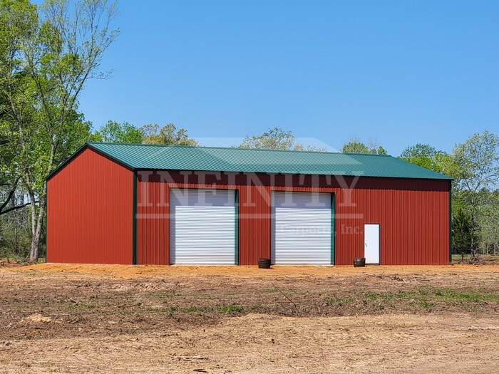 red and green metal commercial building